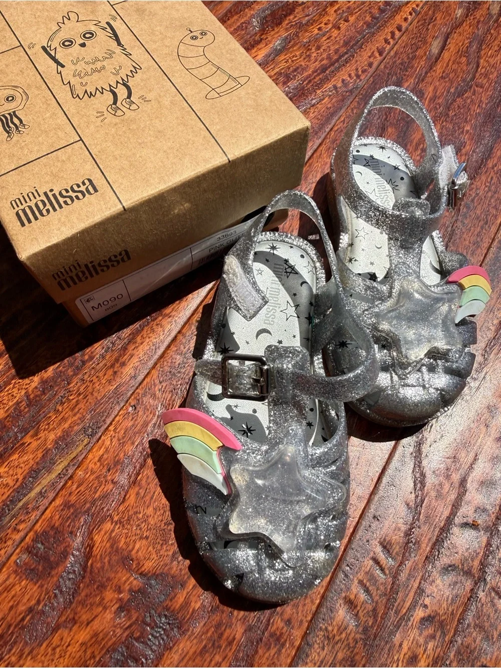 Mini Melissa Silver Glitter Star & Rainbow Jelly Sandals
